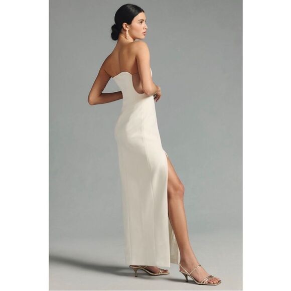 NEW Anthropoogie MISHA Ivory Luxury Strapless Cutout Slit Bridal Dress Large - Picture 3 of 4